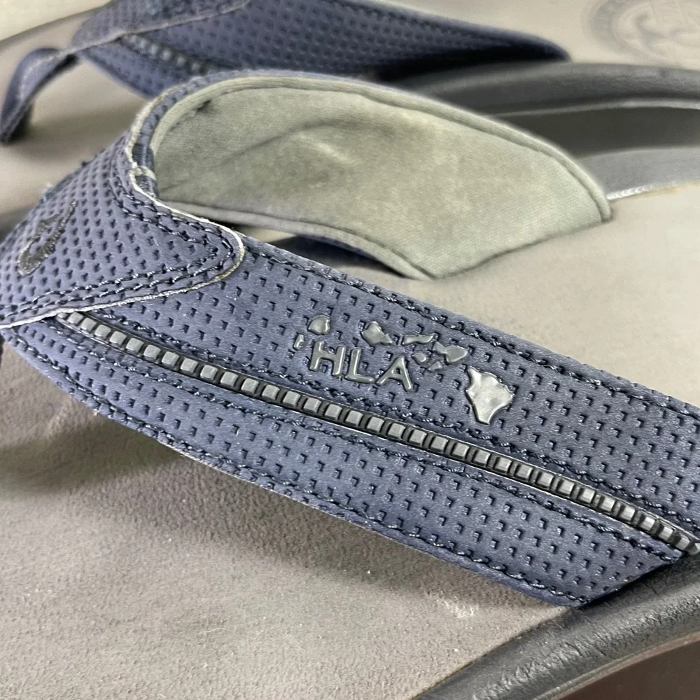 OluKai Kia'i II Sandal HLA Gray Navy Blue Flip Flops Sandals Slip‎ On Men's 8 US